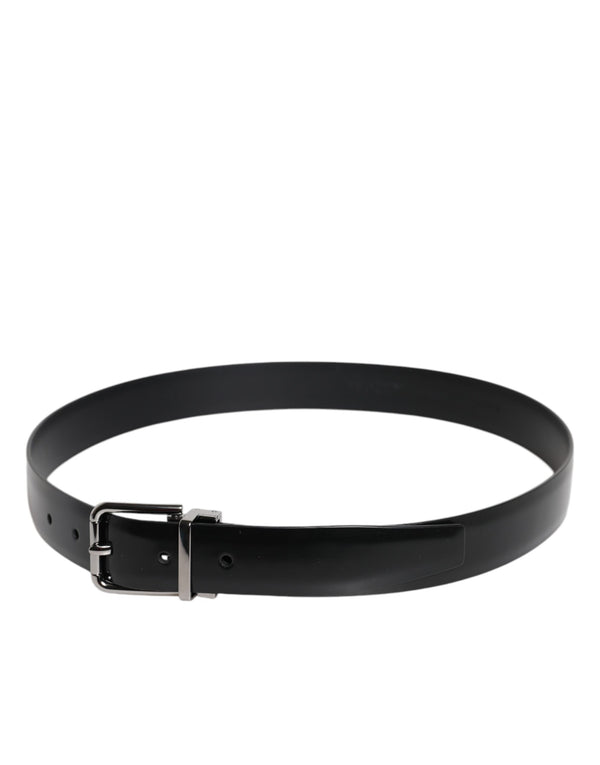 Dolce & Gabbana Black Shiny Leather Silver Metal Buckle Belt