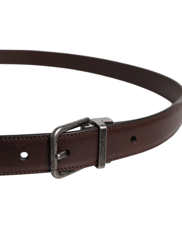 Dolce & Gabbana Brown Leather Silver Metal Buckle Belt