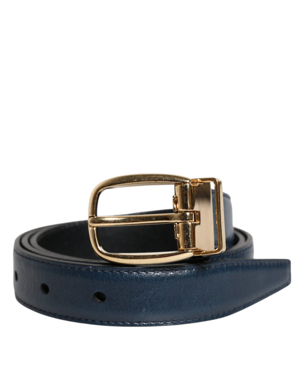Dolce & Gabbana Blue Leather Metal Buckle Classic Belt