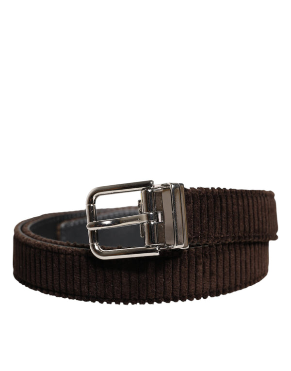 Dolce & Gabbana Brown Velvet Metal Buckle Classic Belt