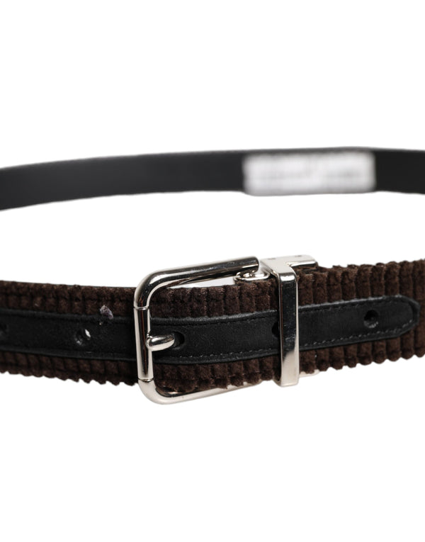 Dolce & Gabbana Brown Velvet Metal Buckle Classic Belt