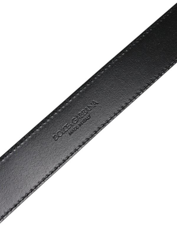 Dolce & Gabbana Silver Leather Classic Metal Logo Buckle Belt