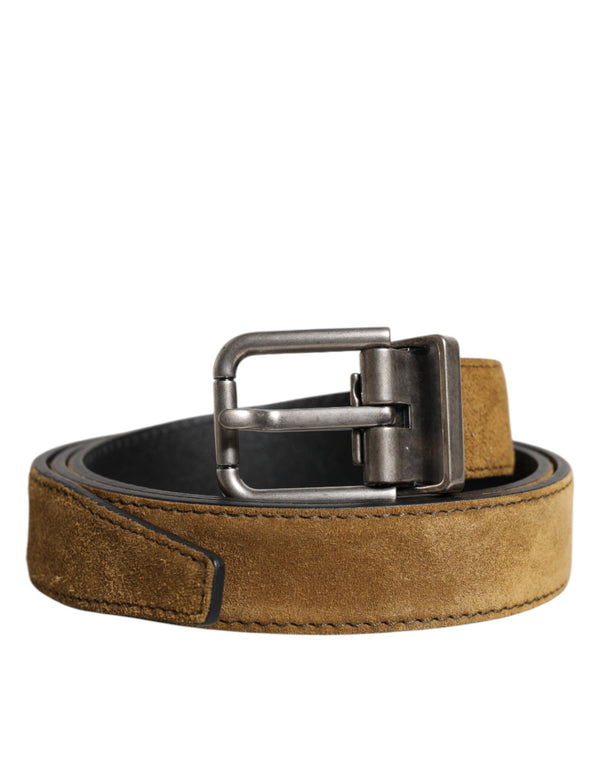 Dolce & Gabbana Brown Velvet Leather Logo Buckle Belt