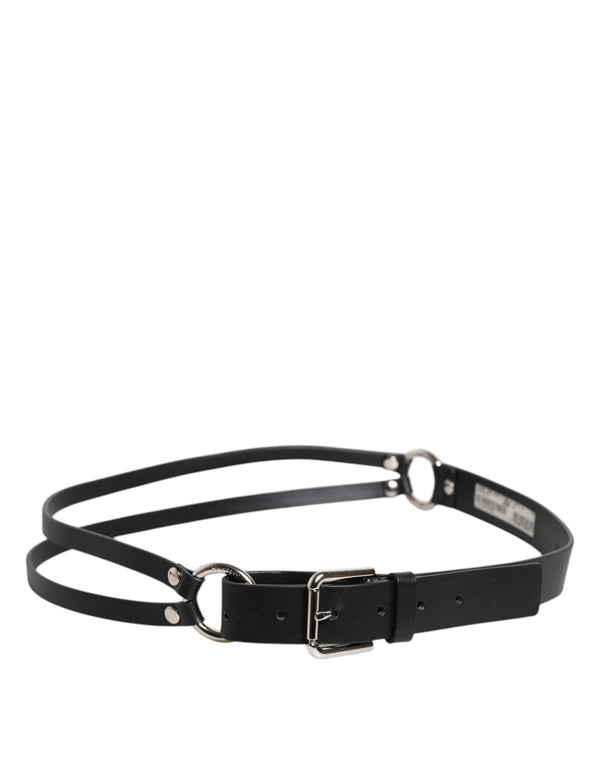 Dolce & Gabbana Black Leather Classic Metal Logo Buckle Belt