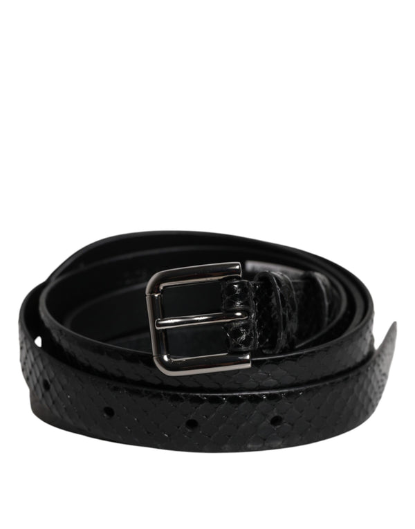 Dolce & Gabbana Black Leather Classic Metal Logo Buckle Belt