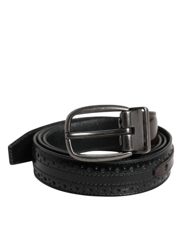 Dolce & Gabbana Black Brown Leather Classic Metal Buckle Belt