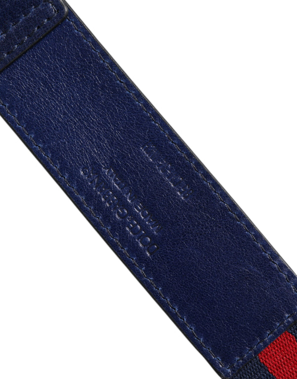 Dolce & Gabbana Blue Cotton Leather Printed Metal Buckle Belt