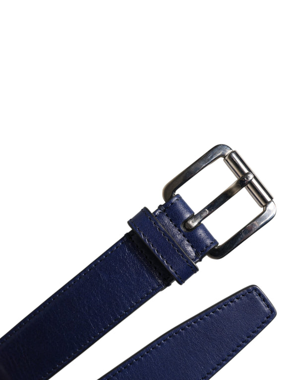 Dolce & Gabbana Blue Cotton Leather Printed Metal Buckle Belt
