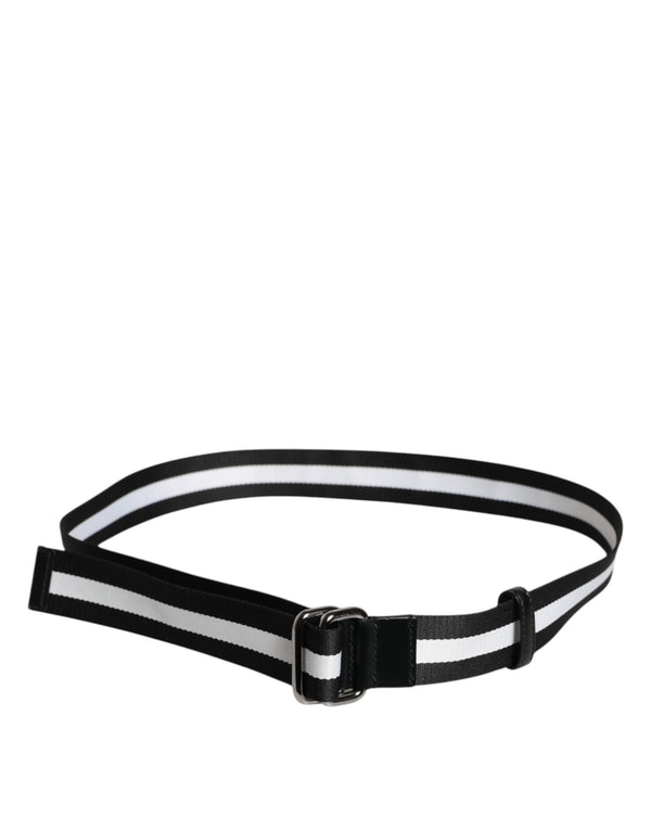Dolce & Gabbana Black Yellow Logo Striped Metal Buckle Belt