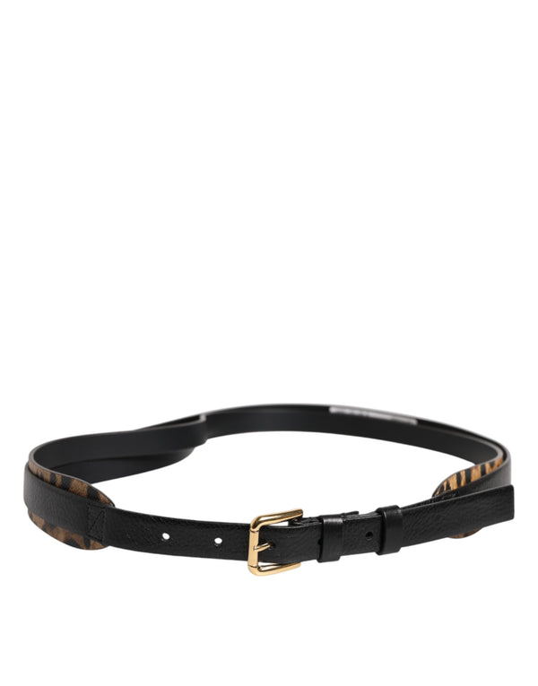 Dolce & Gabbana Black Leopard Classic Gold Metal Buckle Belt
