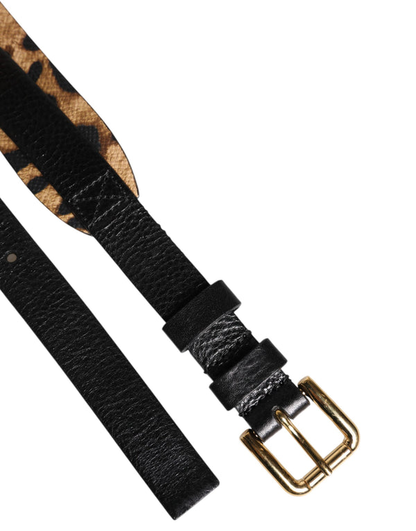 Dolce & Gabbana Black Leopard Classic Gold Metal Buckle Belt