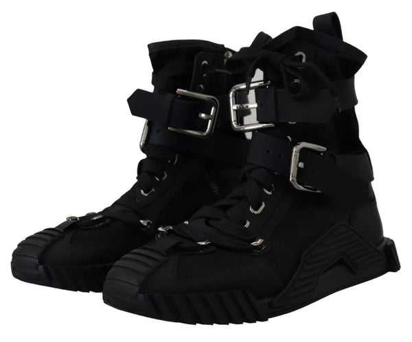 Dolce & Gabbana Black Nylon High Top Sorrento Sneakers Shoes