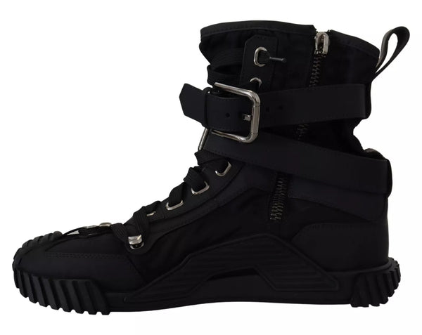 Dolce & Gabbana Black Nylon High Top Sorrento Sneakers Shoes