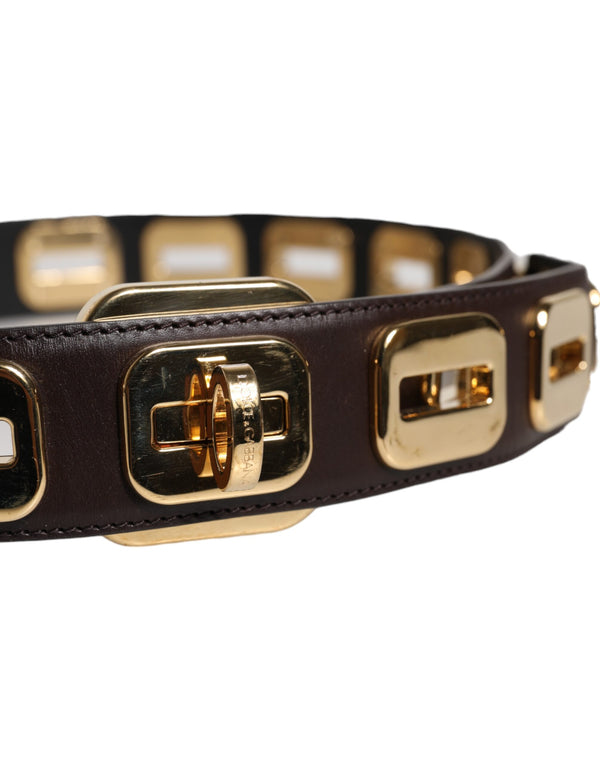 Dolce & Gabbana Dark Brown Leather Gold Rotating Buckle Belt
