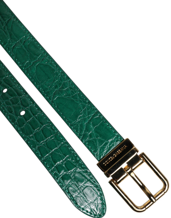 Dolce & Gabbana Green Leather Logo Metal Waist Buckle Belt