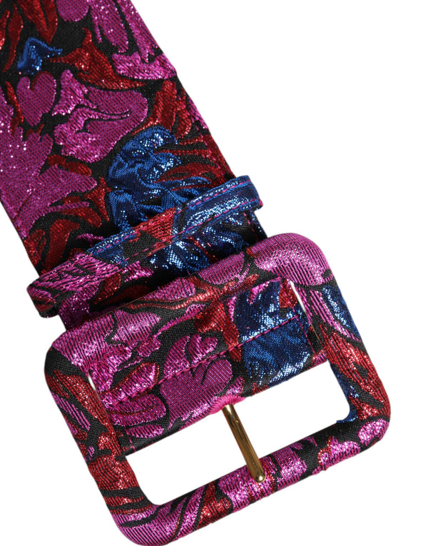 Dolce & Gabbana Multicolor Floral Jacquard Lurex Wide Waist Buckle Belt