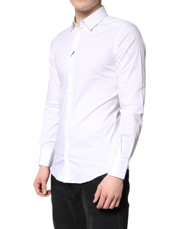 Dolce & Gabbana White Cotton Stretch GOLD Dress Formal Shirt