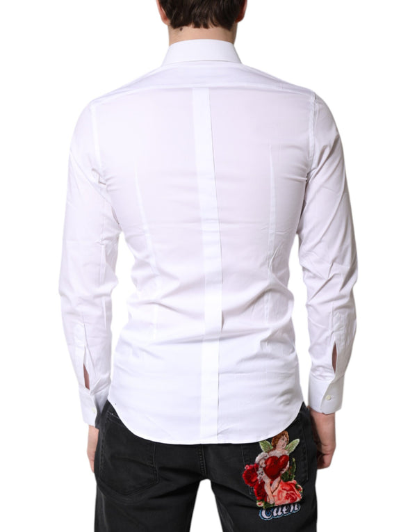 Dolce & Gabbana White Cotton Stretch GOLD Dress Formal Shirt