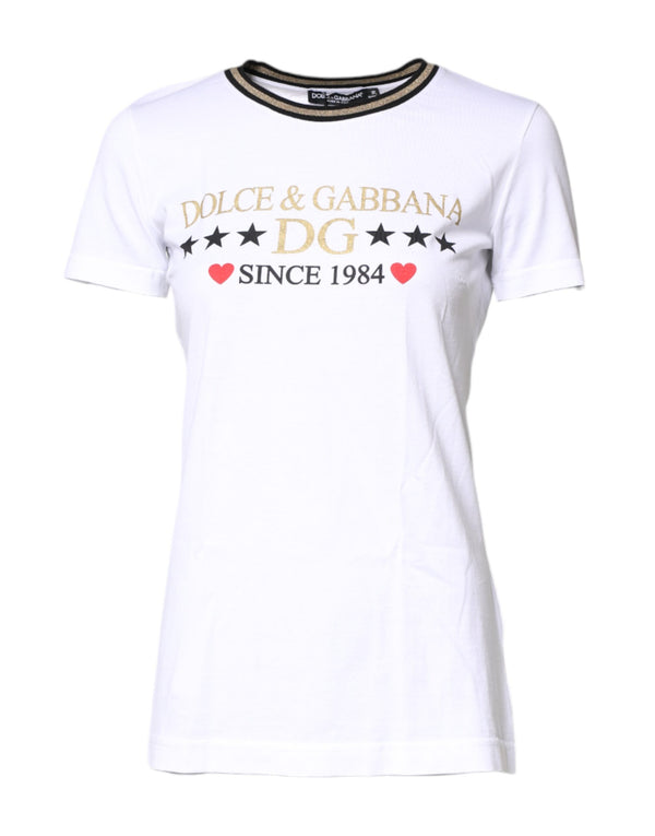 Dolce & Gabbana White Graphic Print Cotton Crew Neck T-shirt