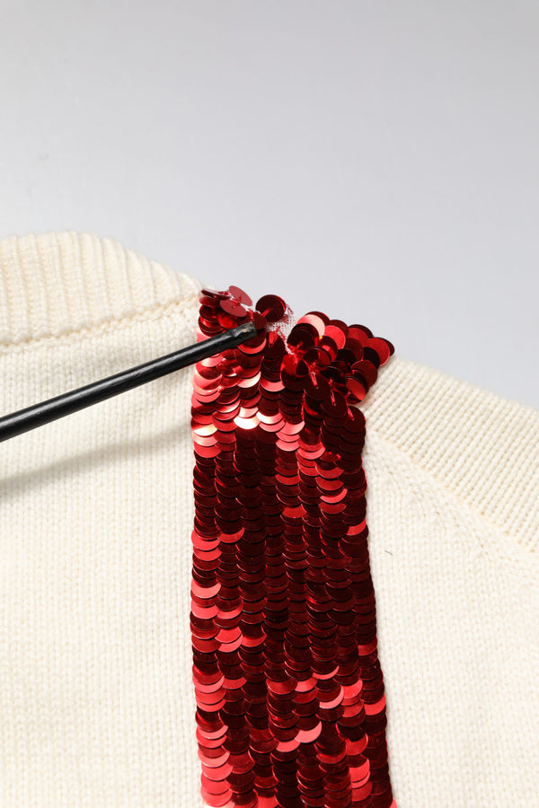 Dolce & Gabbana White Sequined Crew Neck Pullover Sweater