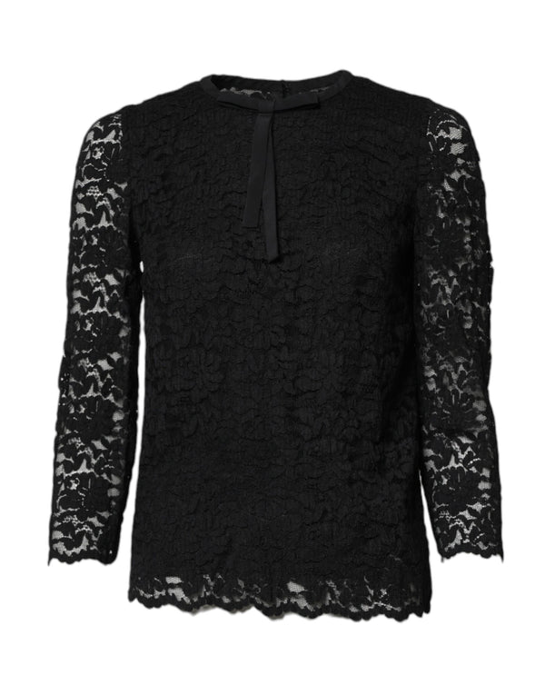 Dolce & Gabbana Black Lace STAFF Crew Neck Long Sleeves Top