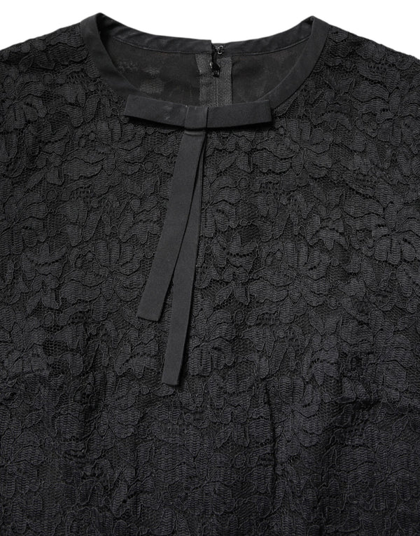 Dolce & Gabbana Black Lace STAFF Crew Neck Long Sleeves Top