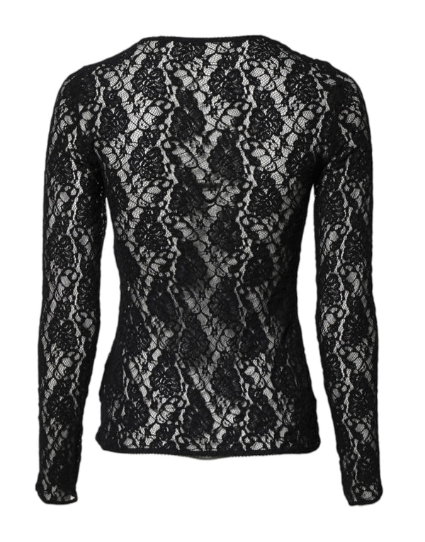 Dolce & Gabbana Black Floral Lace Long Sleeves Pullover Top