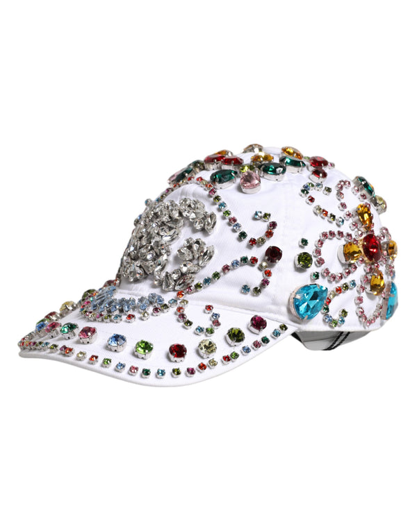Dolce & Gabbana White Multicolor Crystal Embellish Baseball Cap