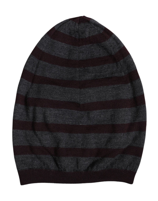 Dolce & Gabbana Gray Striped Wool Knitted Winter Beanie Hat