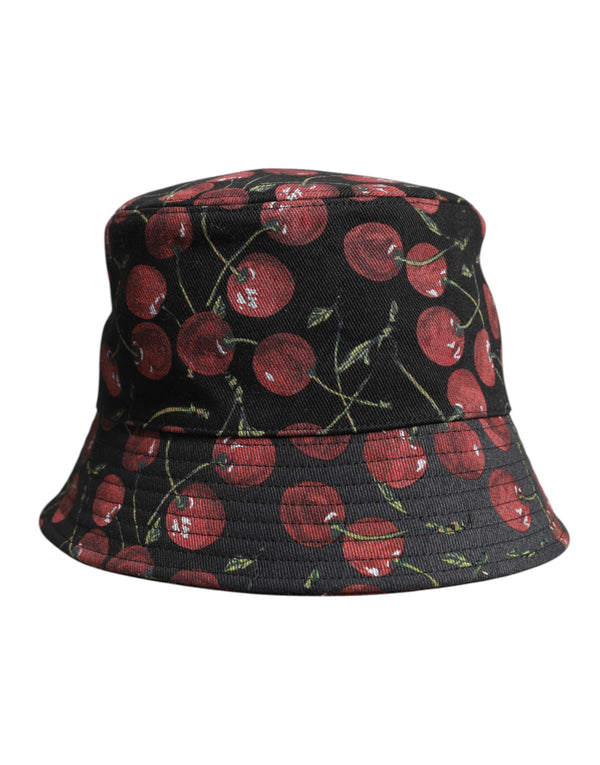Dolce & Gabbana Black Cotton Printed Wide Brim Bucket Hat