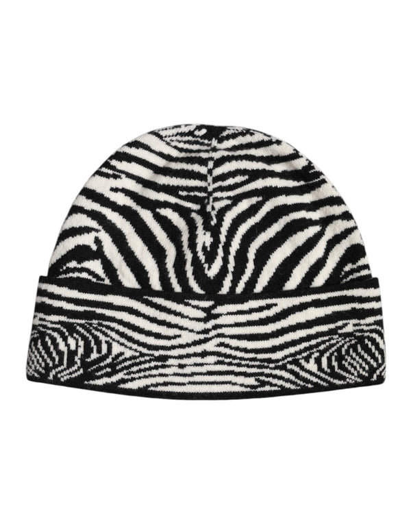 Dolce & Gabbana Black White Zebra Knitted Winter Beanie Hat