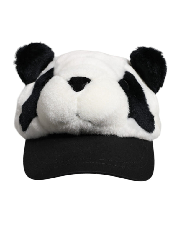 Dolce & Gabbana Black White Panda Fur Women Baseball Cap