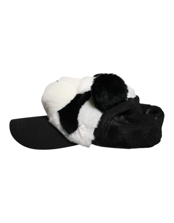 Dolce & Gabbana Black White Panda Fur Women Baseball Cap