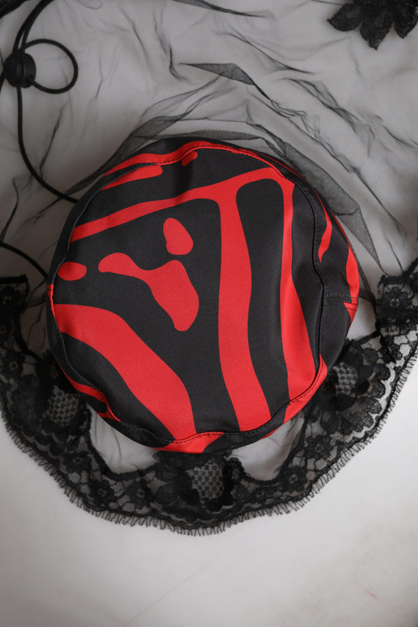 Dolce & Gabbana Black Red Stripes Lace Tulle Bucket Hat