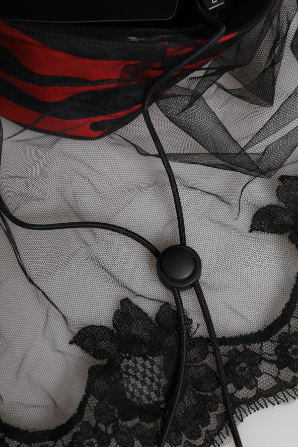 Dolce & Gabbana Black Red Stripes Lace Tulle Bucket Hat