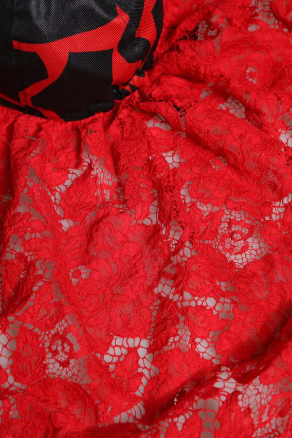 Dolce & Gabbana Red Black Lace Tulle Cotton Baseball Cap