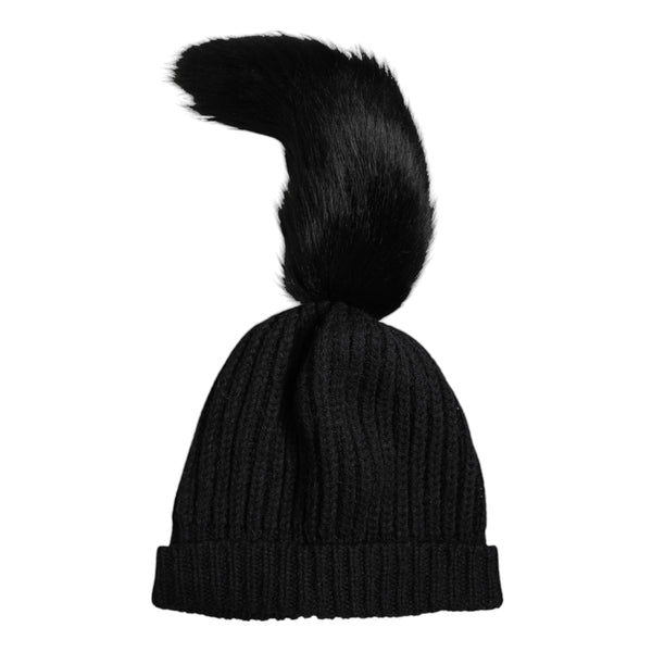 Dolce & Gabbana Black Acrylic Knitted Fur Winter Beanie Hat