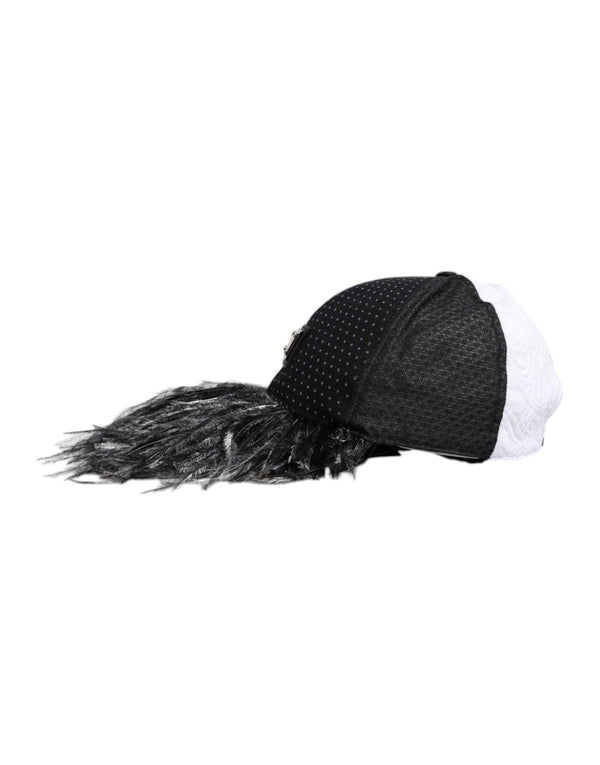 Dolce & Gabbana White Black Polka Dot Feathers Baseball Cap