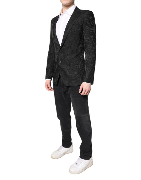 Dolce & Gabbana Black Floral Jacquard Coat Jacket Blazer