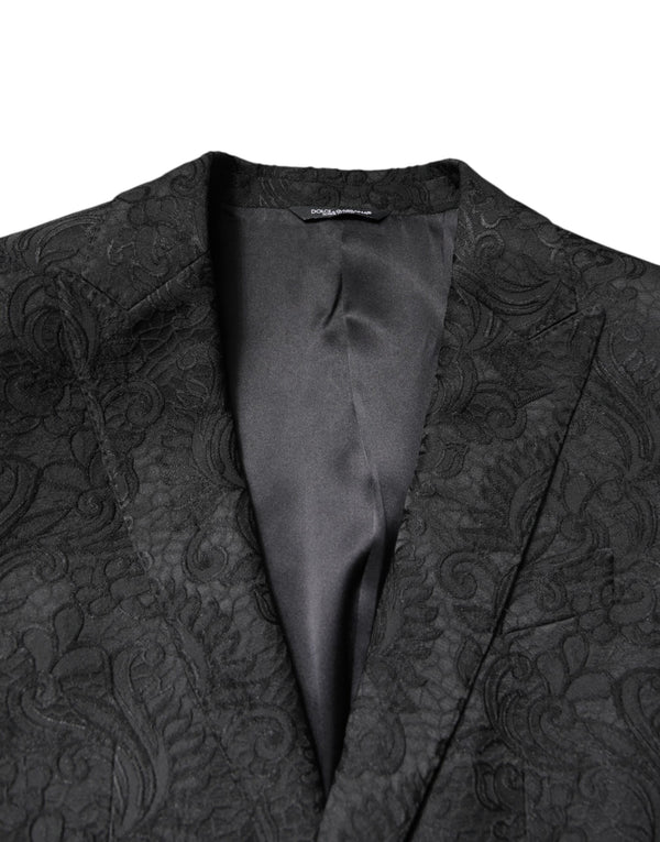 Dolce & Gabbana Black Floral Jacquard Coat Jacket Blazer