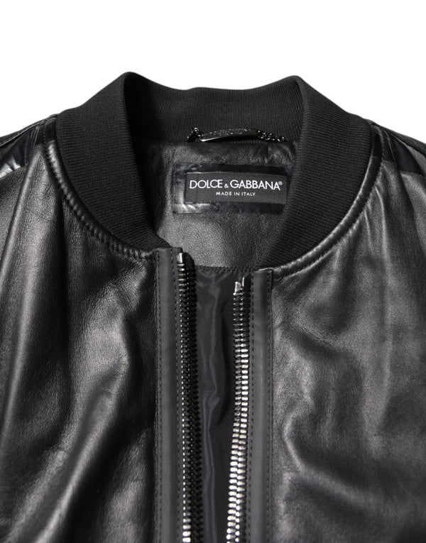 Dolce & Gabbana Black Lambskin Leather Biker Full Zip Jacket