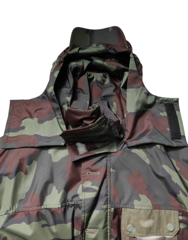 Dolce & Gabbana Multicolor Camouflage Button Hooded Jacket