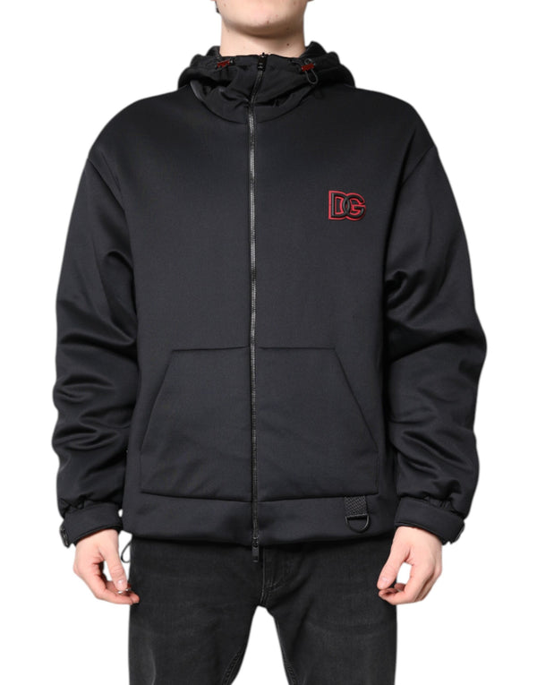 Dolce & Gabbana Black Polyester DG Hooded Full Zip Jacket