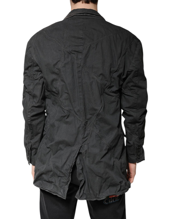 Dolce & Gabbana Black Solid Cotton Collared Coat Jacket