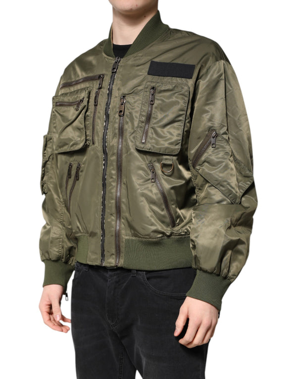 Dolce & Gabbana Green Nylon Full Zip Men Bomber Jacket