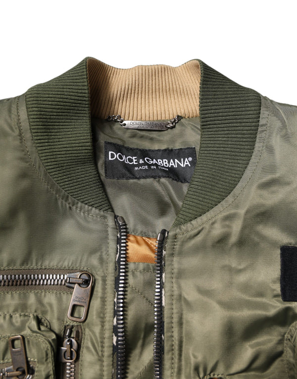 Dolce & Gabbana Green Nylon Full Zip Men Bomber Jacket