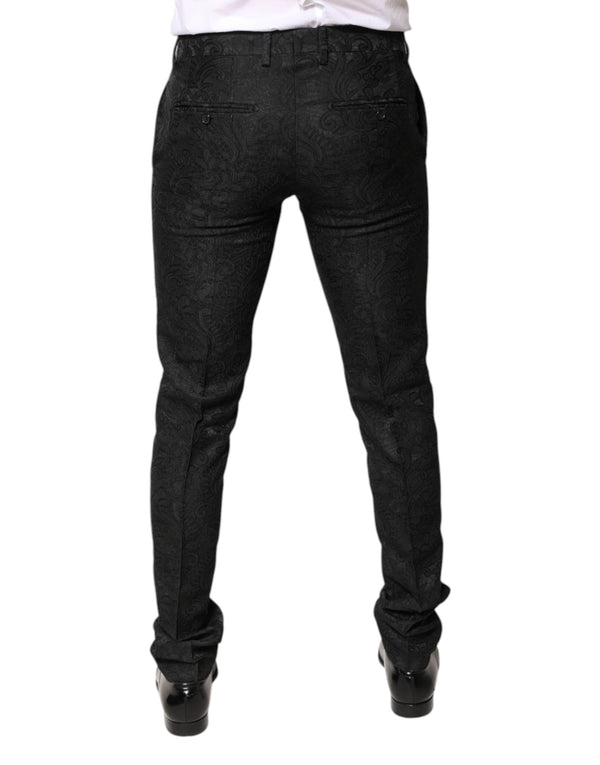 Dolce & Gabbana Black Floral Jacquard Mid Waist Dress Pants