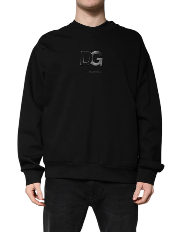 Dolce & Gabbana Black Cotton DG Crew Neck Pullover Sweater