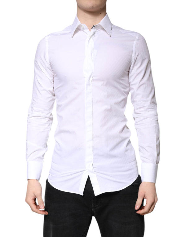 Dolce & Gabbana White Cotton GOLD Dress Formal Collared Shirt