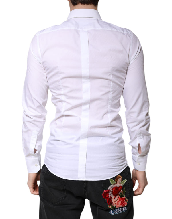 Dolce & Gabbana White Cotton GOLD Dress Formal Collared Shirt
